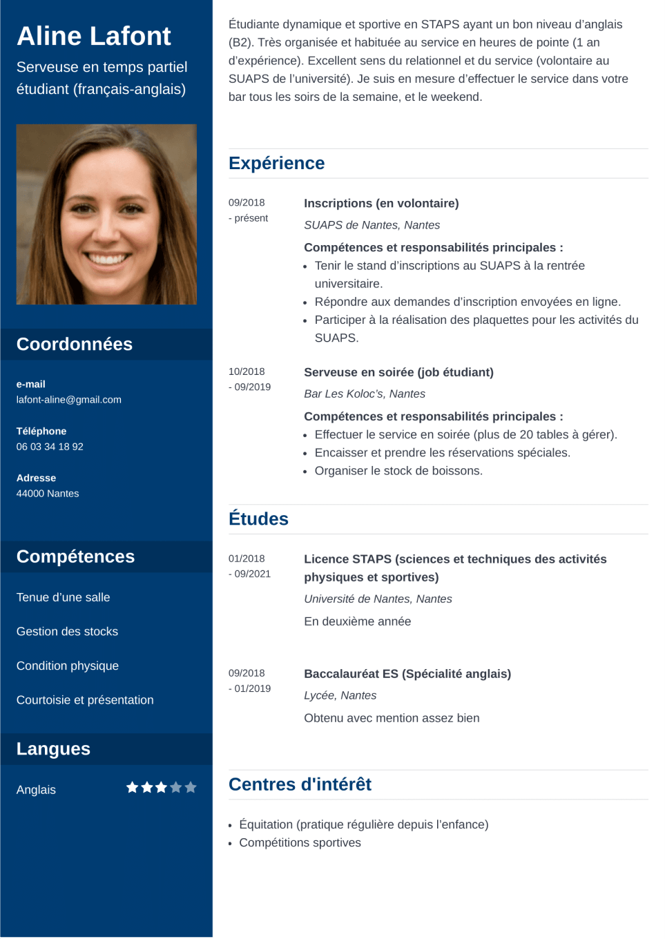 Exemple de CV de serveuse