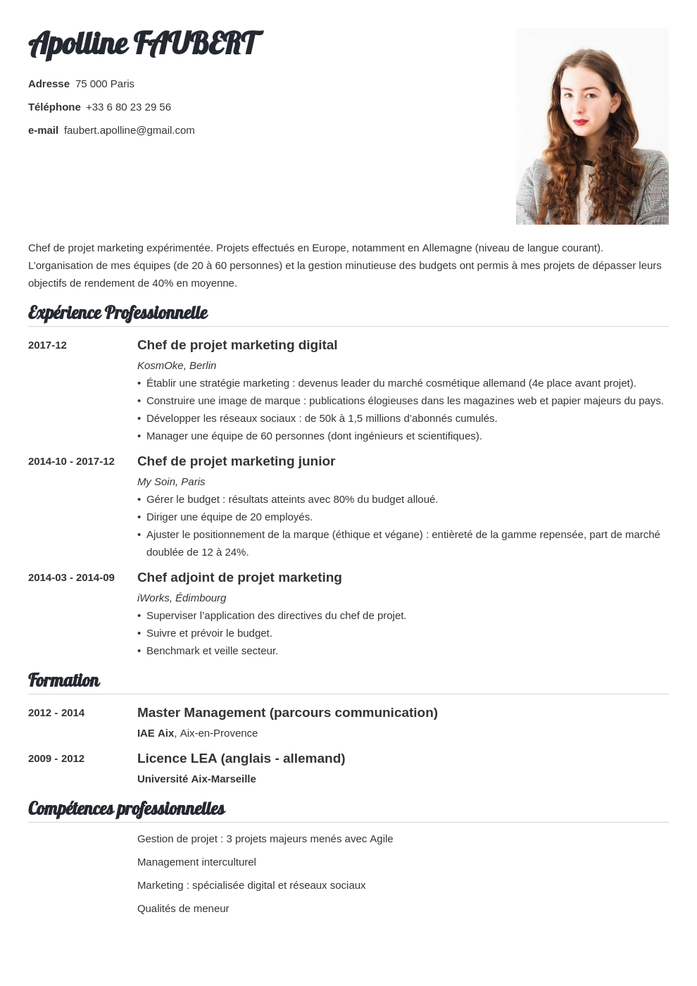 faire un CV simple et bon ? Exemples