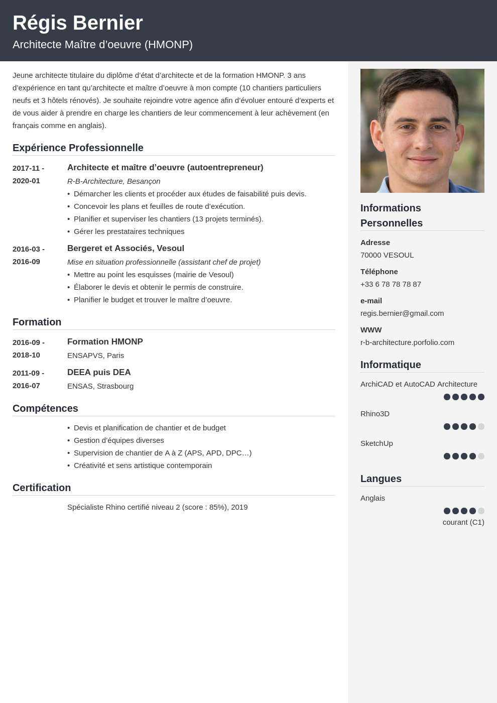 CV d'architecte  exemple de CV pour métiers de l'architecture