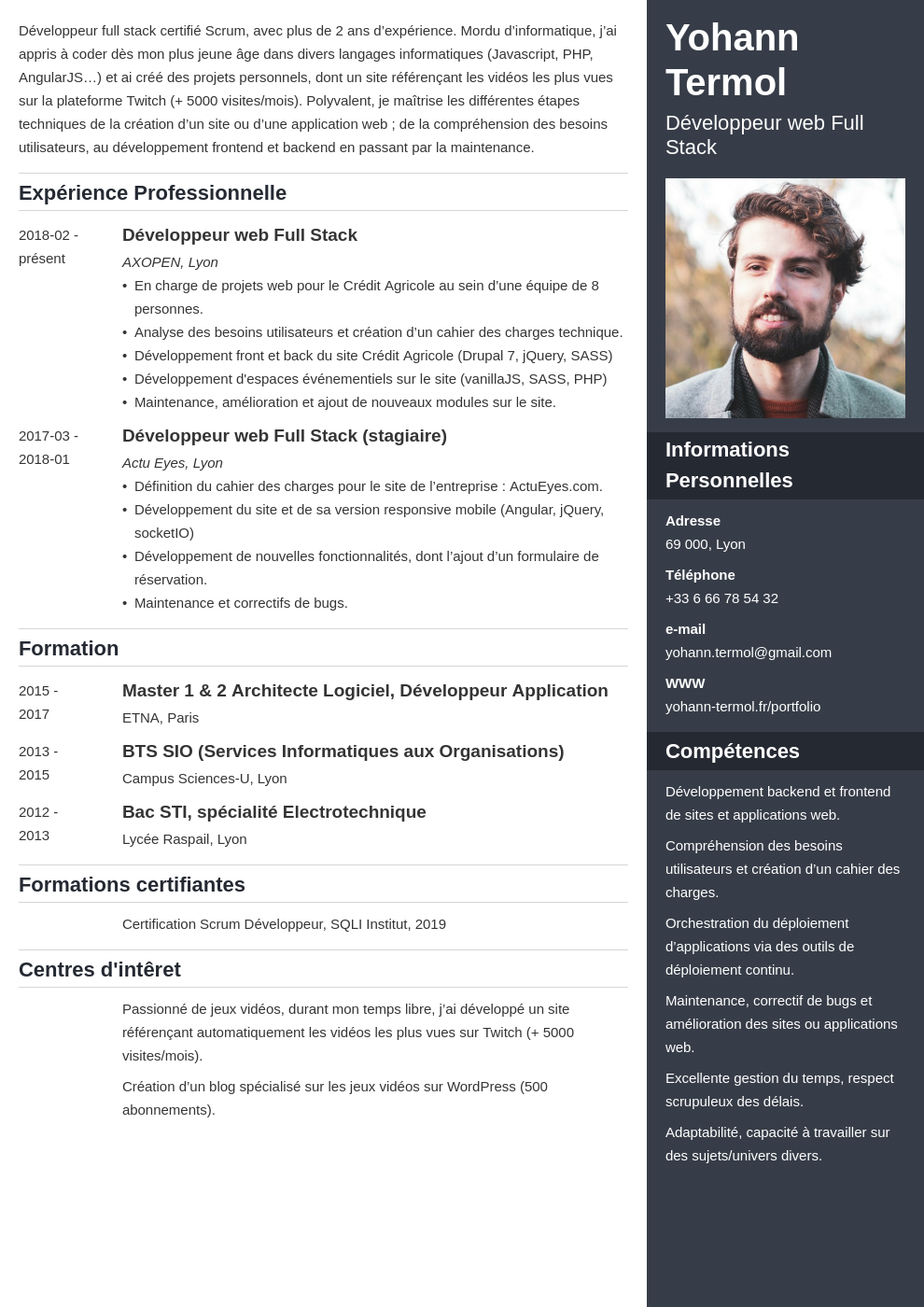 CV développeur web (dev informatique junior/senior)