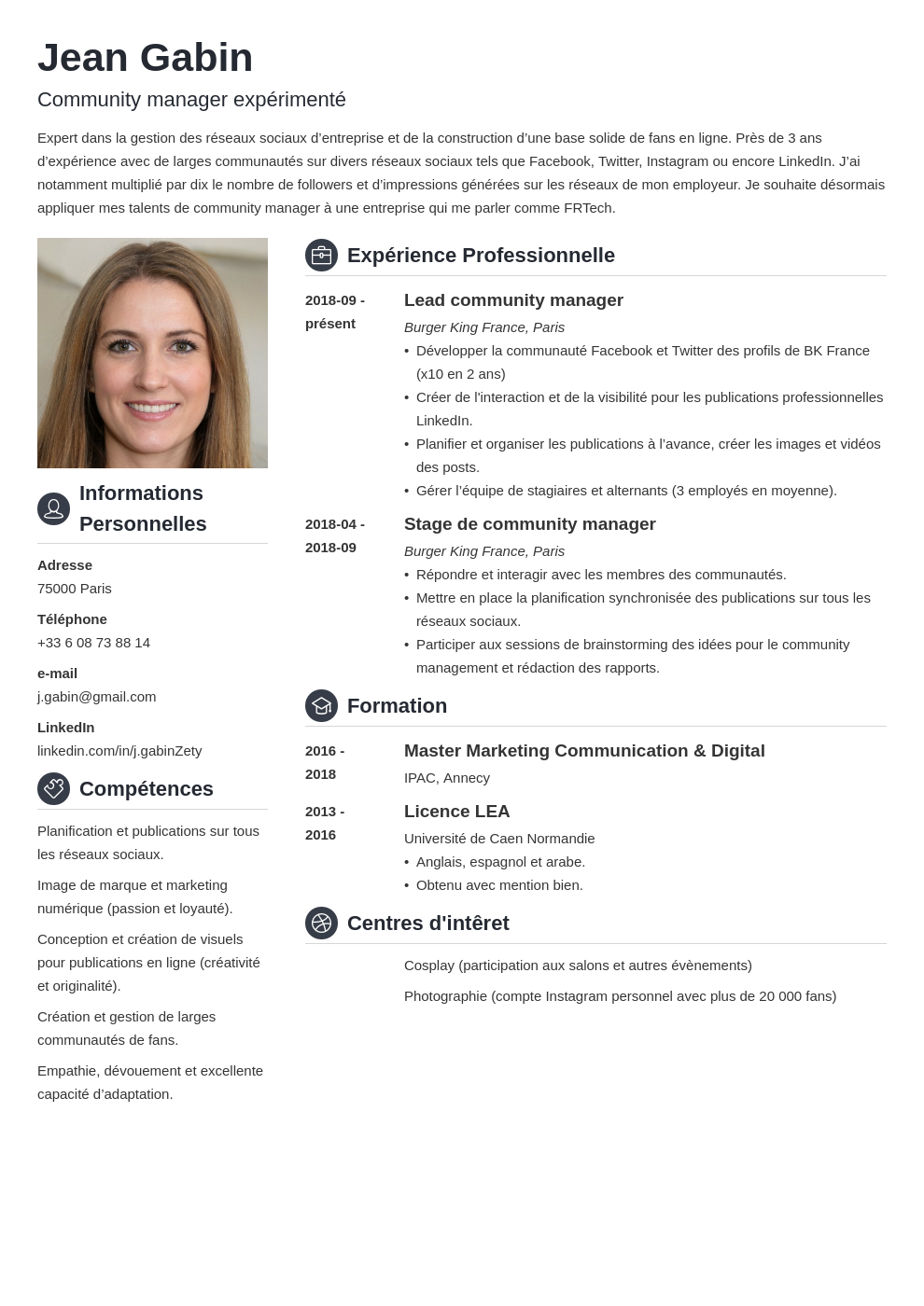 CV français : exemple pour travailler/étudier en France