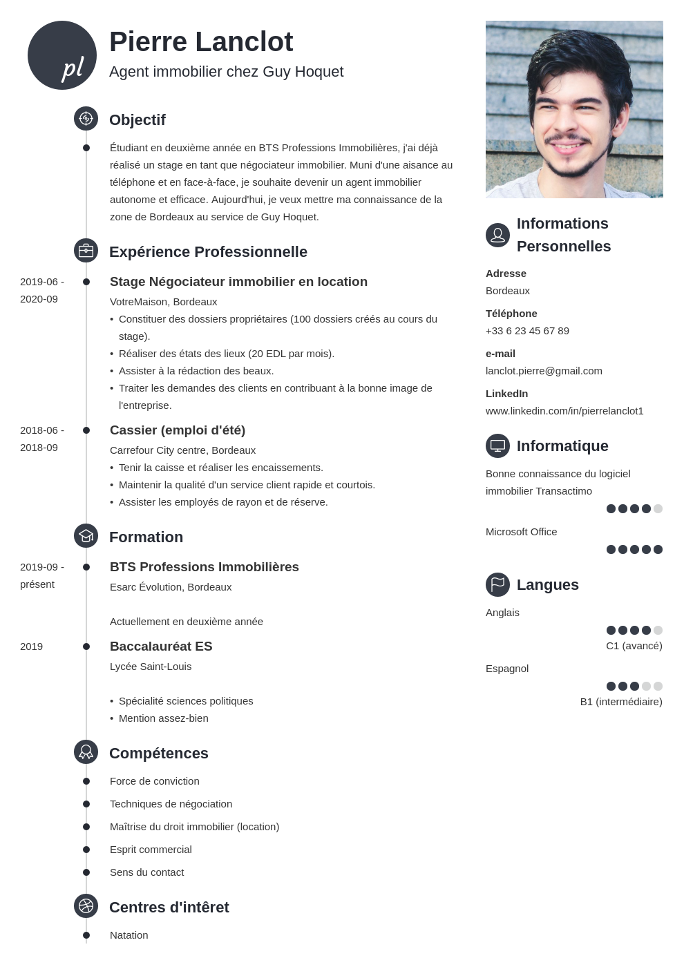 Exemple de CV d'agent immobilier (tous niveaux d'expérience)