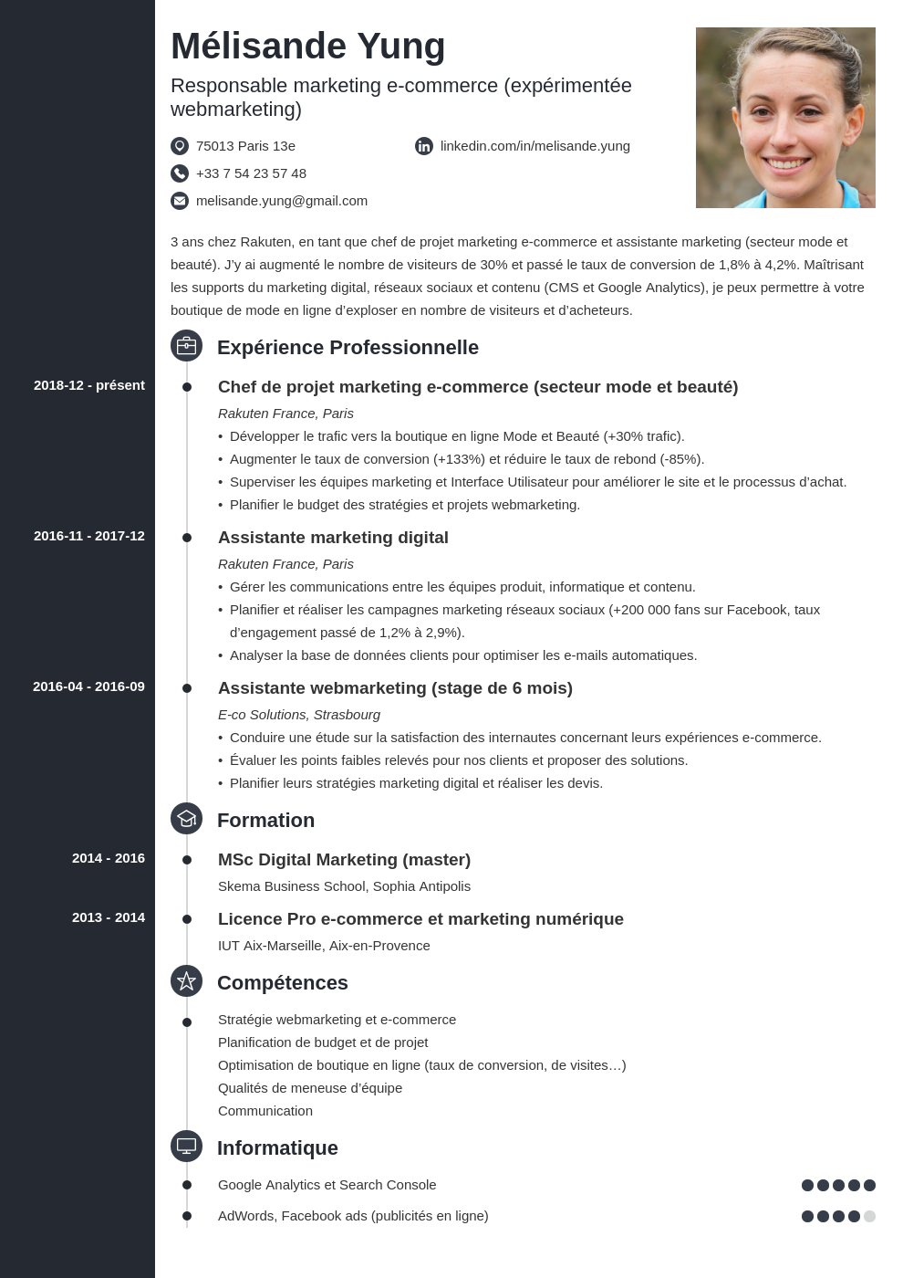 CV marketing  exemple + compétences responsable/assistant