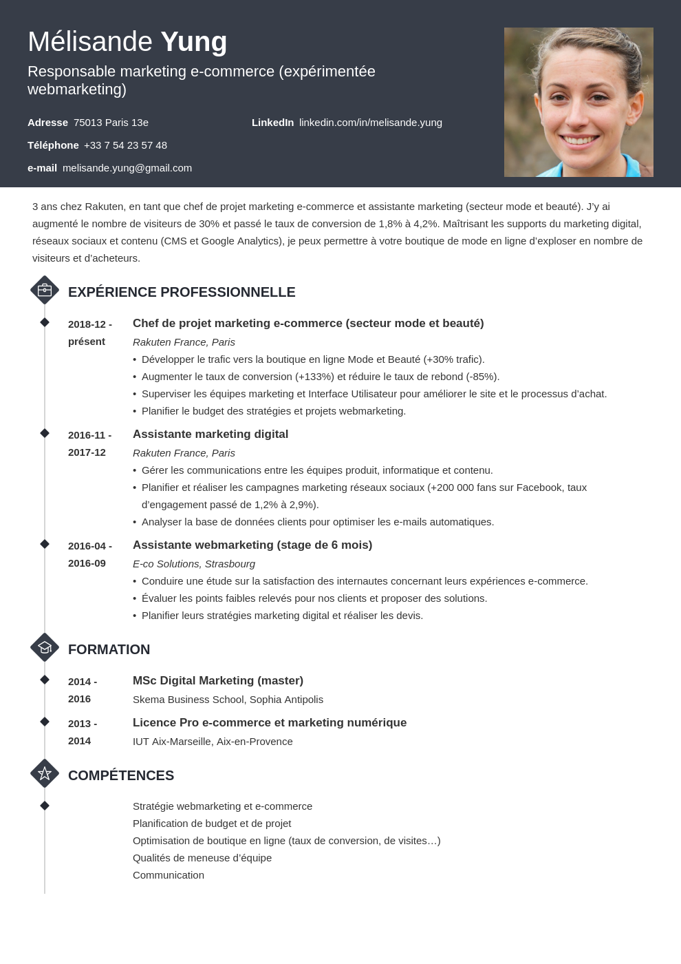 CV marketing  exemple + compétences responsable/assistant