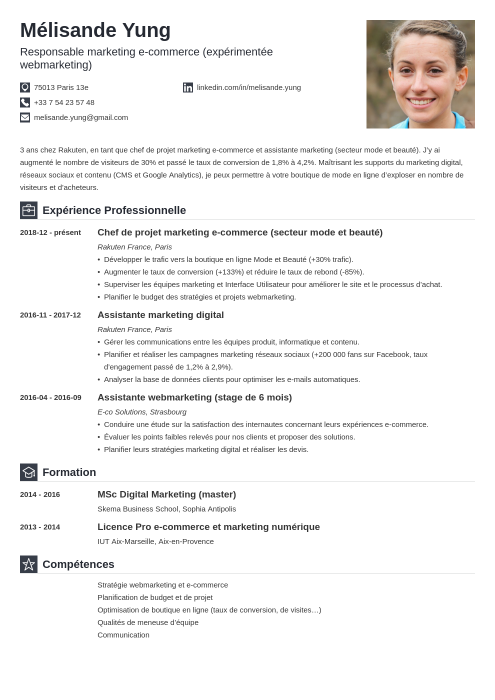 CV marketing  exemple + compétences responsable/assistant