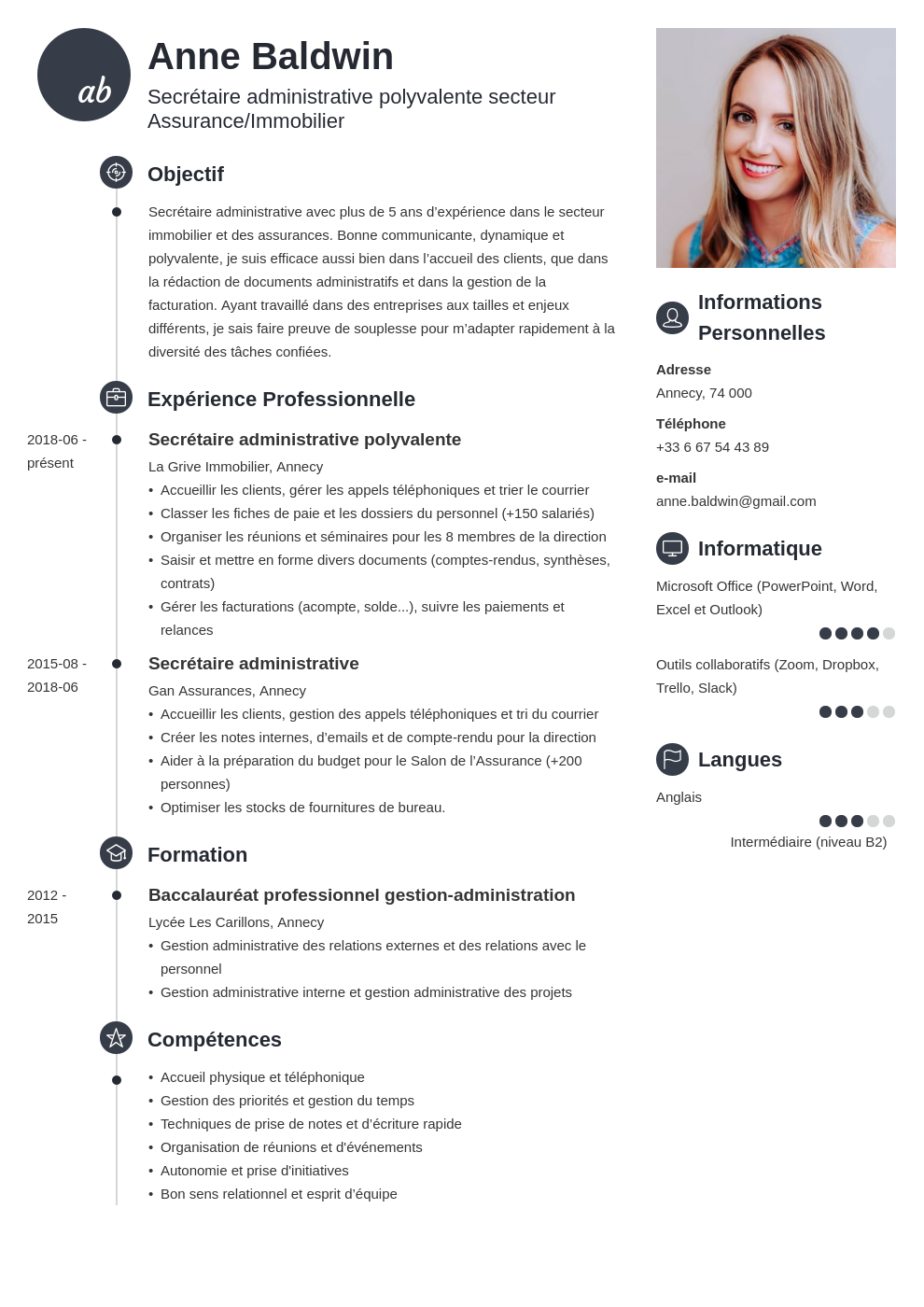 Exemple de CV de secrétaire (privé, public, médical, école...)