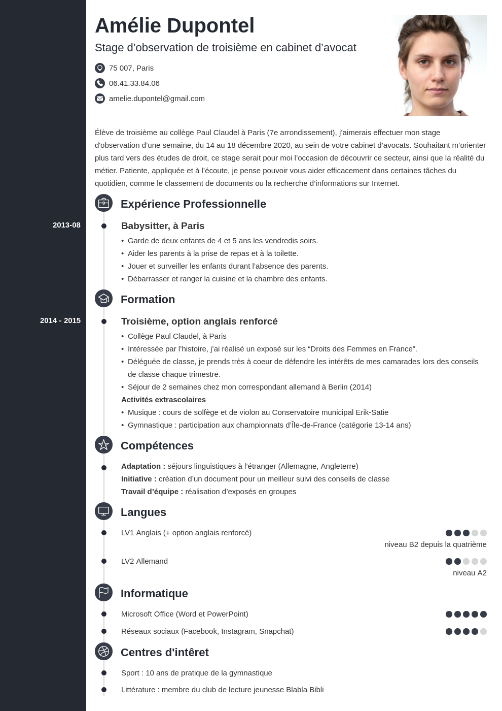 Mod le De Cv 3 me Stage CV Lyc en Exemples Et Mod les Gratuits Mod le De Cv 3 me Stage CV Lyc en Exemples Et Mod les Gratuits