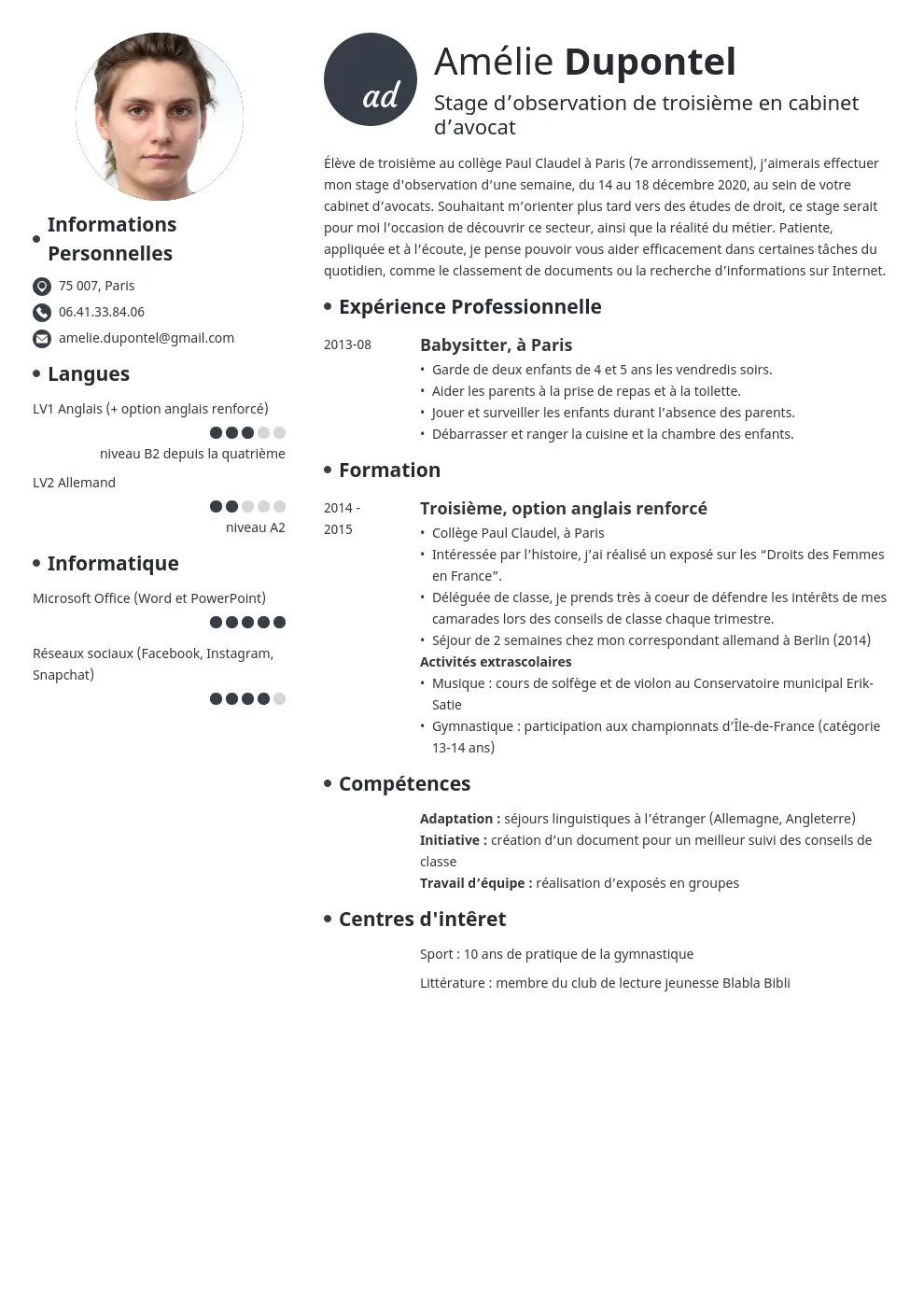 CV Stage De 3 me Guide Et Exemple Pour Les Coll giens CV Stage De 3 me Guide Et Exemple Pour Les Coll giens