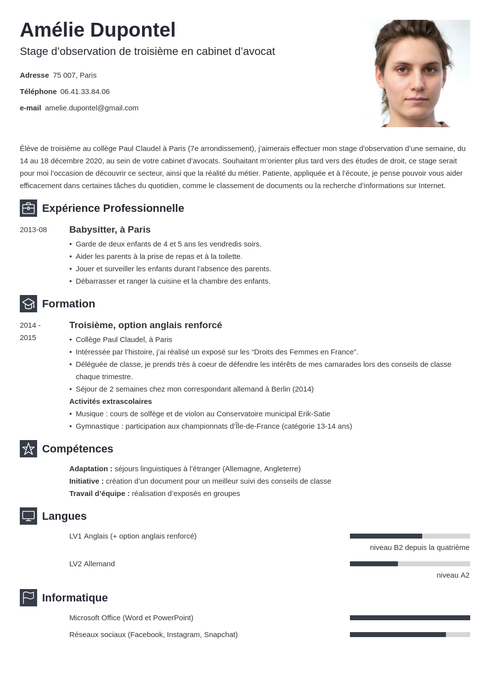 Exemples Cv 3 me Cv Pour l ve De 3E RYJIWN