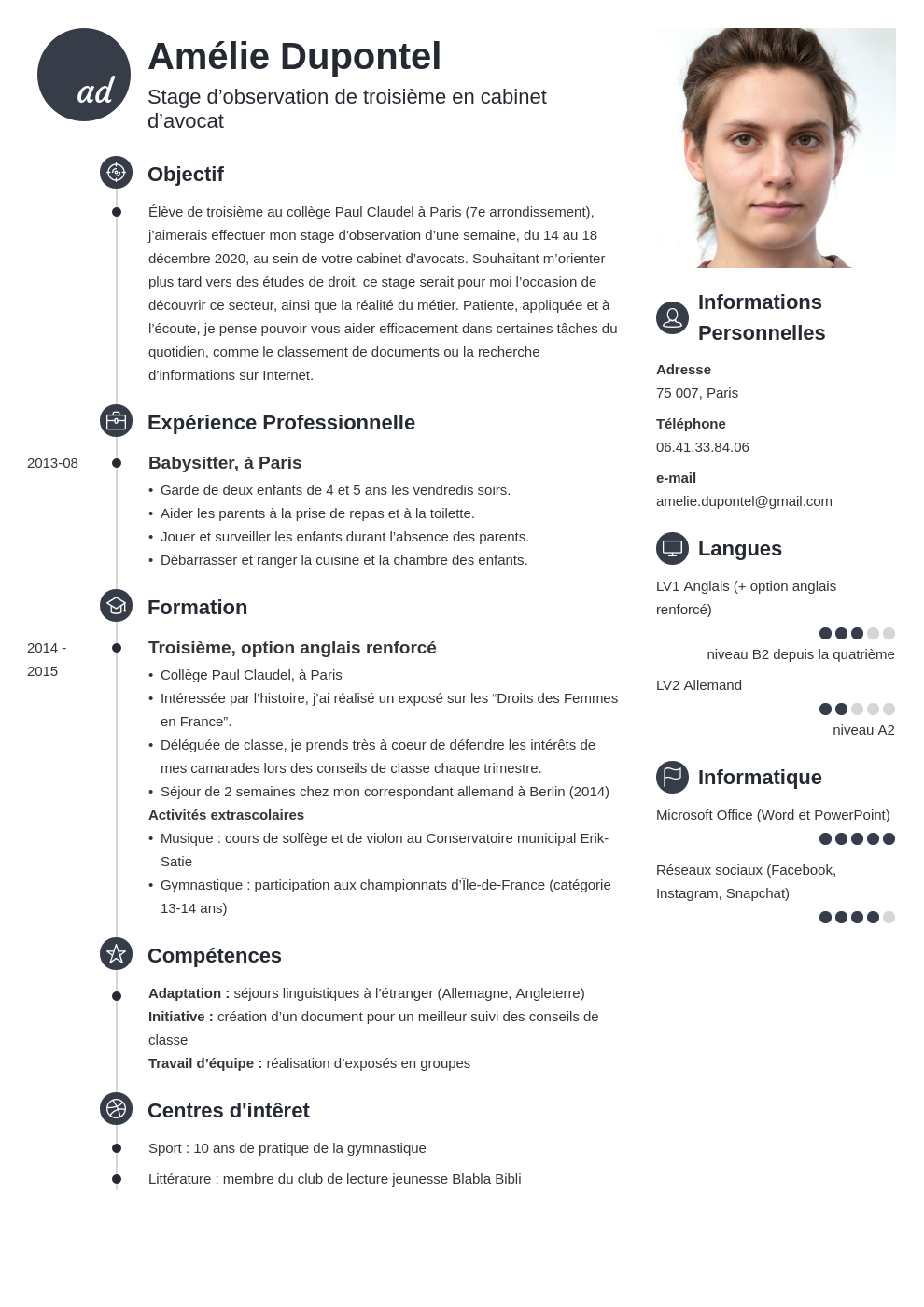 Mod le De Cv 3 me Exemples De Cv Coll ge 3 me FGRA Mod le De Cv 3 me Exemples De Cv Coll ge 3 me FGRA