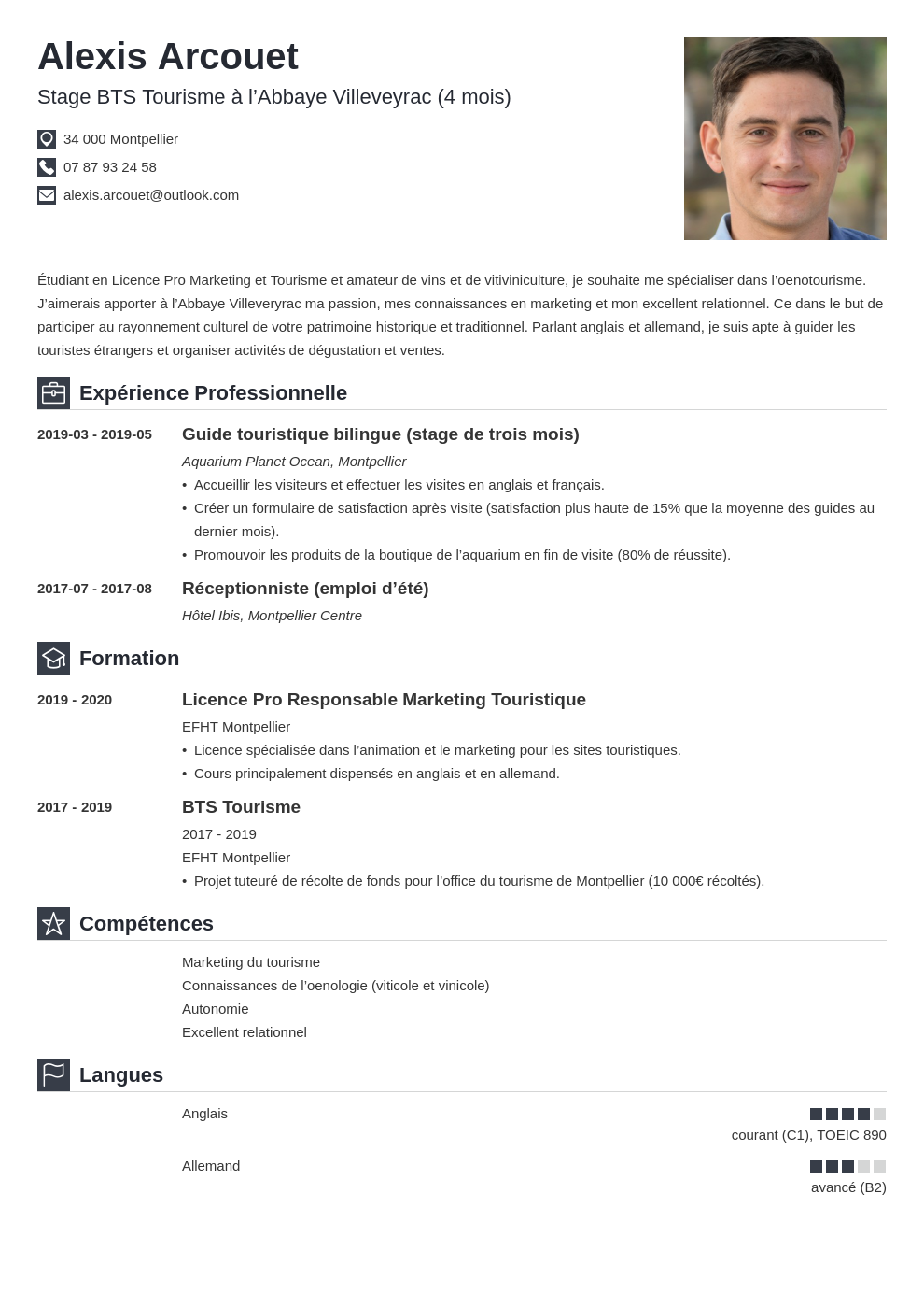 CV stage  exemple pour une demande professionnelle