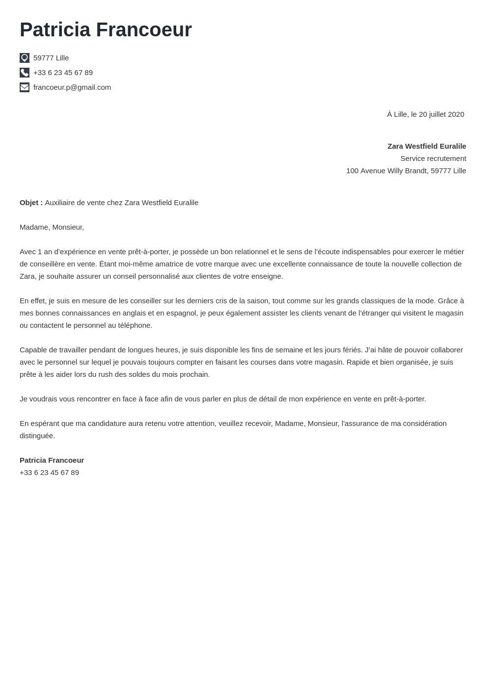 lettre de motivation lea