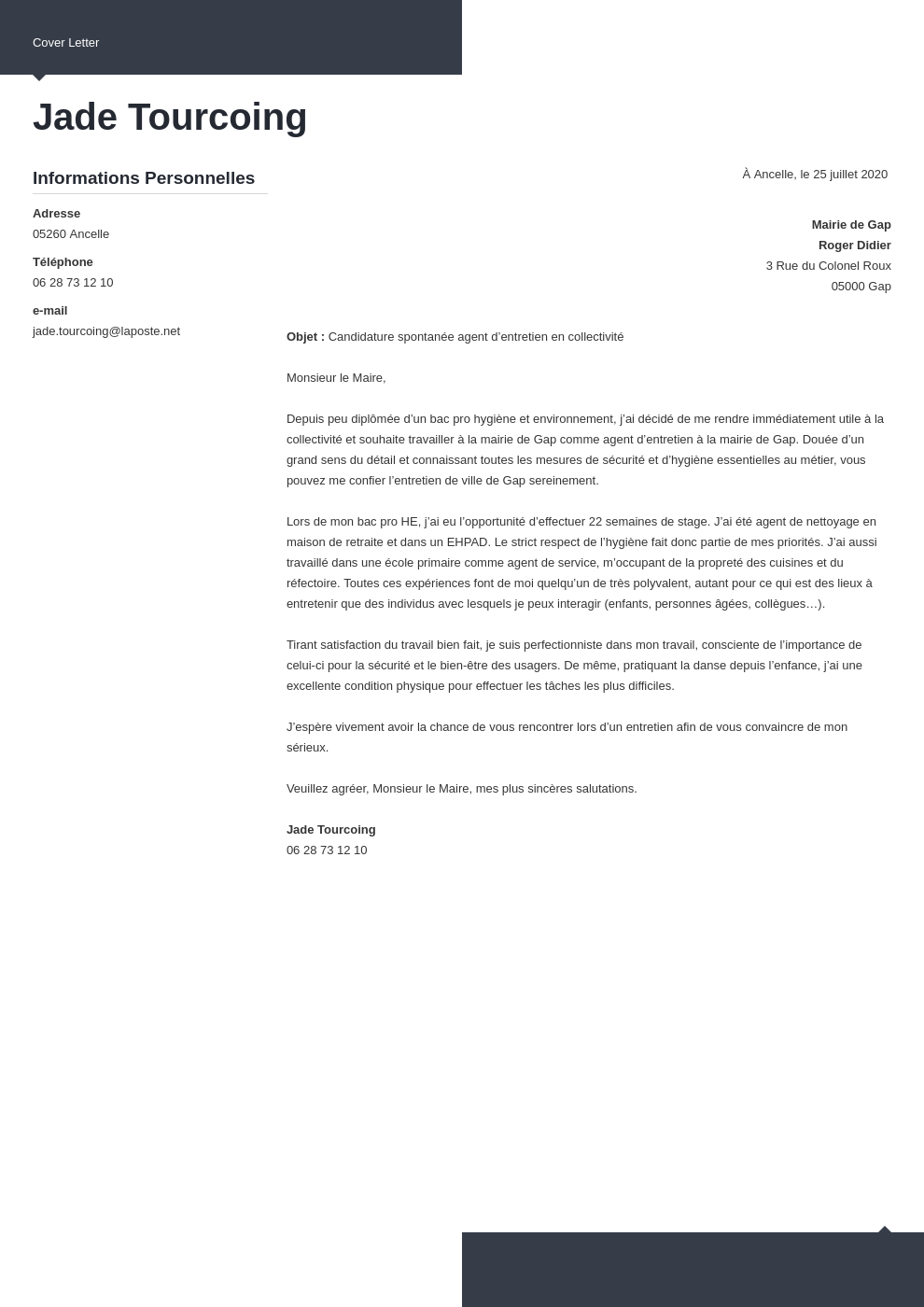 Exemple de lettre de motivation agent d'entretien/nettoyage