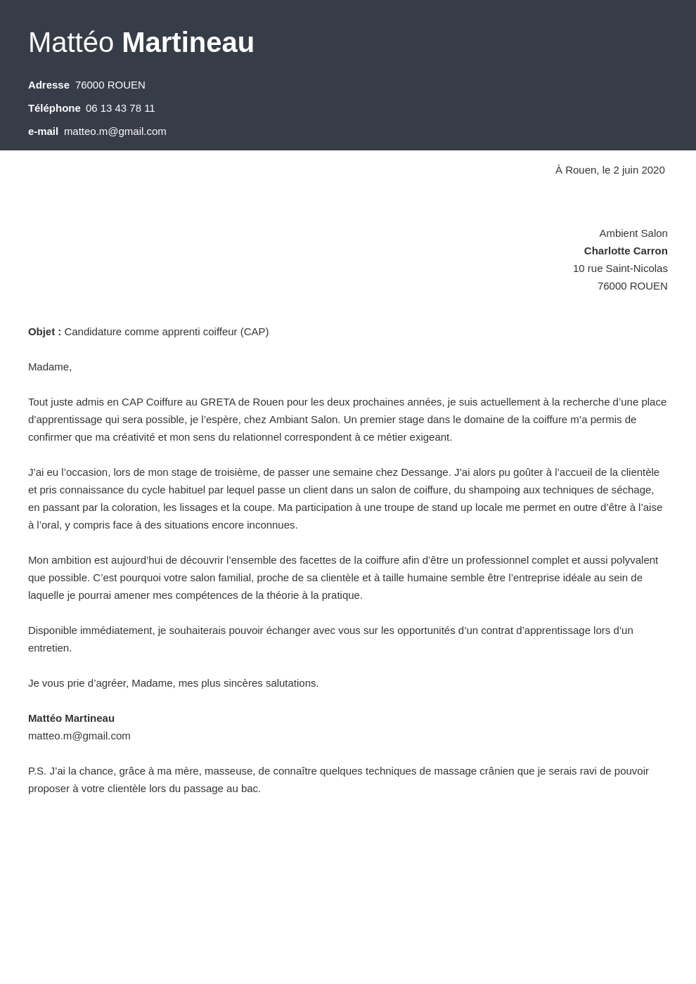 exemple lettre d apprentissage