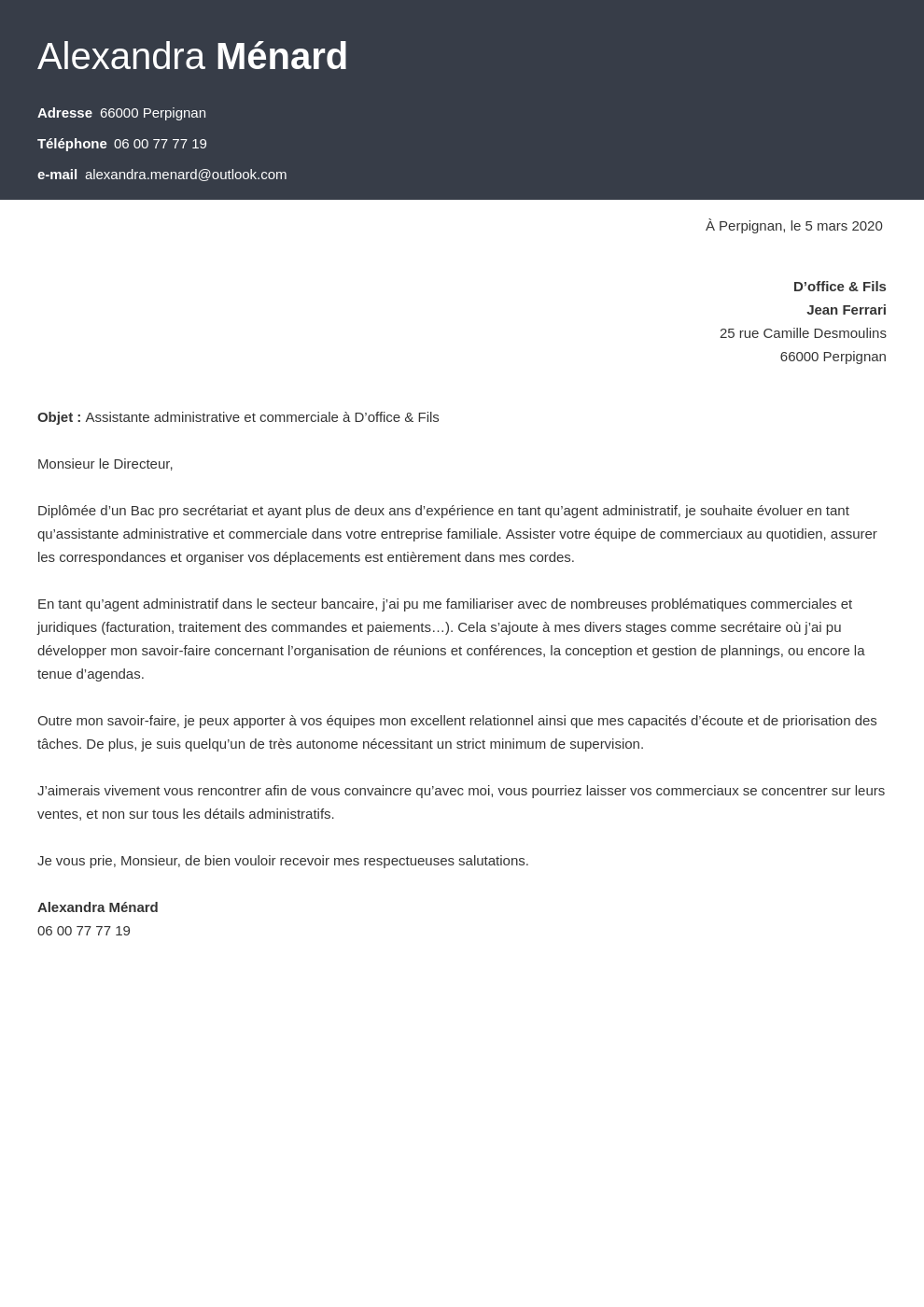 Lettre de motivation assistant administratif (ou agent / adjoint)
