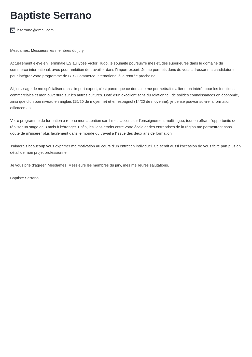 Lettre Commerciale Espagnol Bts Ci Exemple lettre de motivation BTS Commerce International (CI)