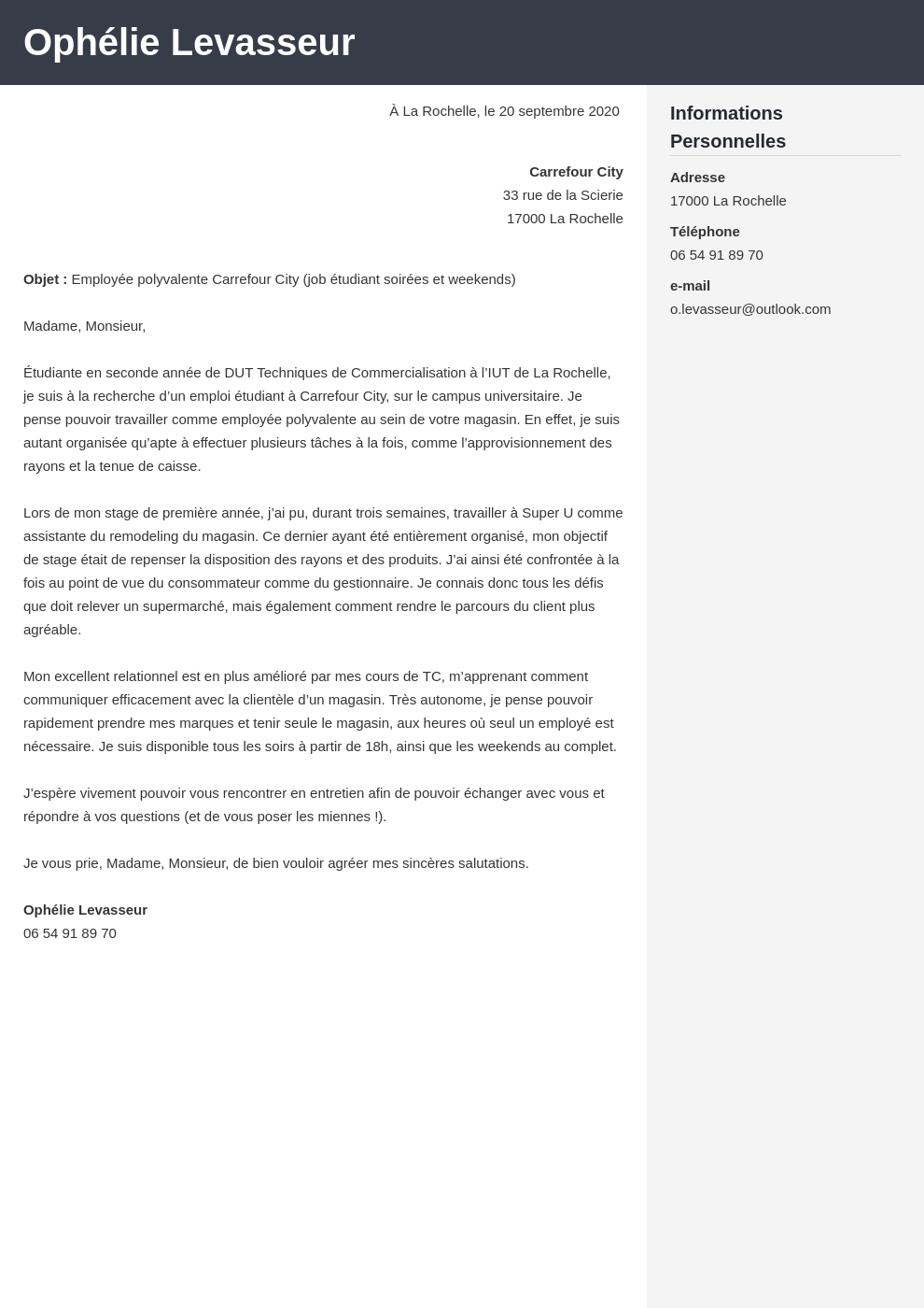 Exemple de lettre de motivation Carrefour [job étudiant et plus]