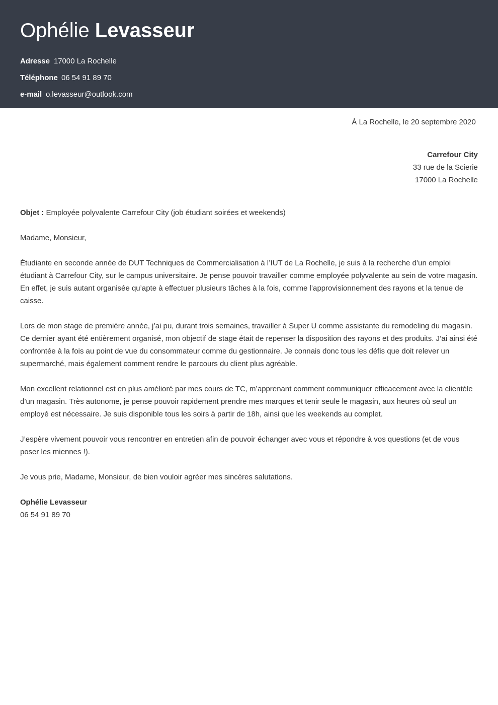 Exemple de lettre de motivation Carrefour [job étudiant et plus]