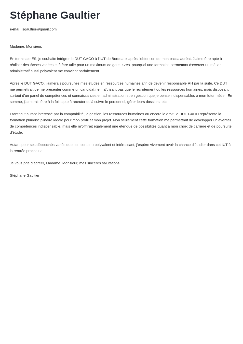 Lettre De Motivation Stage Terminale Bac Pro Lettre de motivation BUT : exemple pour l'IUT [via Parcoursup]