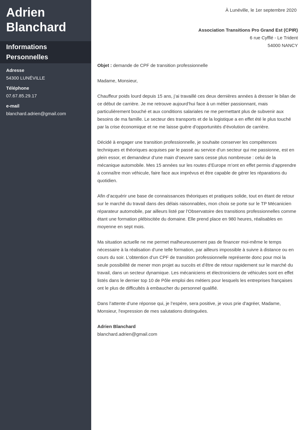 Lettre de motivation Fongecif: demande formation/financement