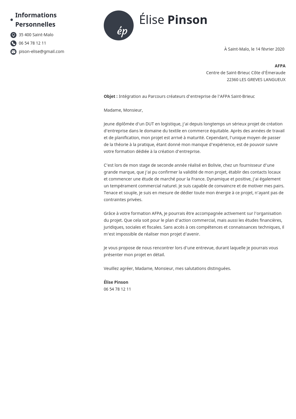 Lettre De Motivation Pour Une Formation Afpa Template Exemple De Lettre