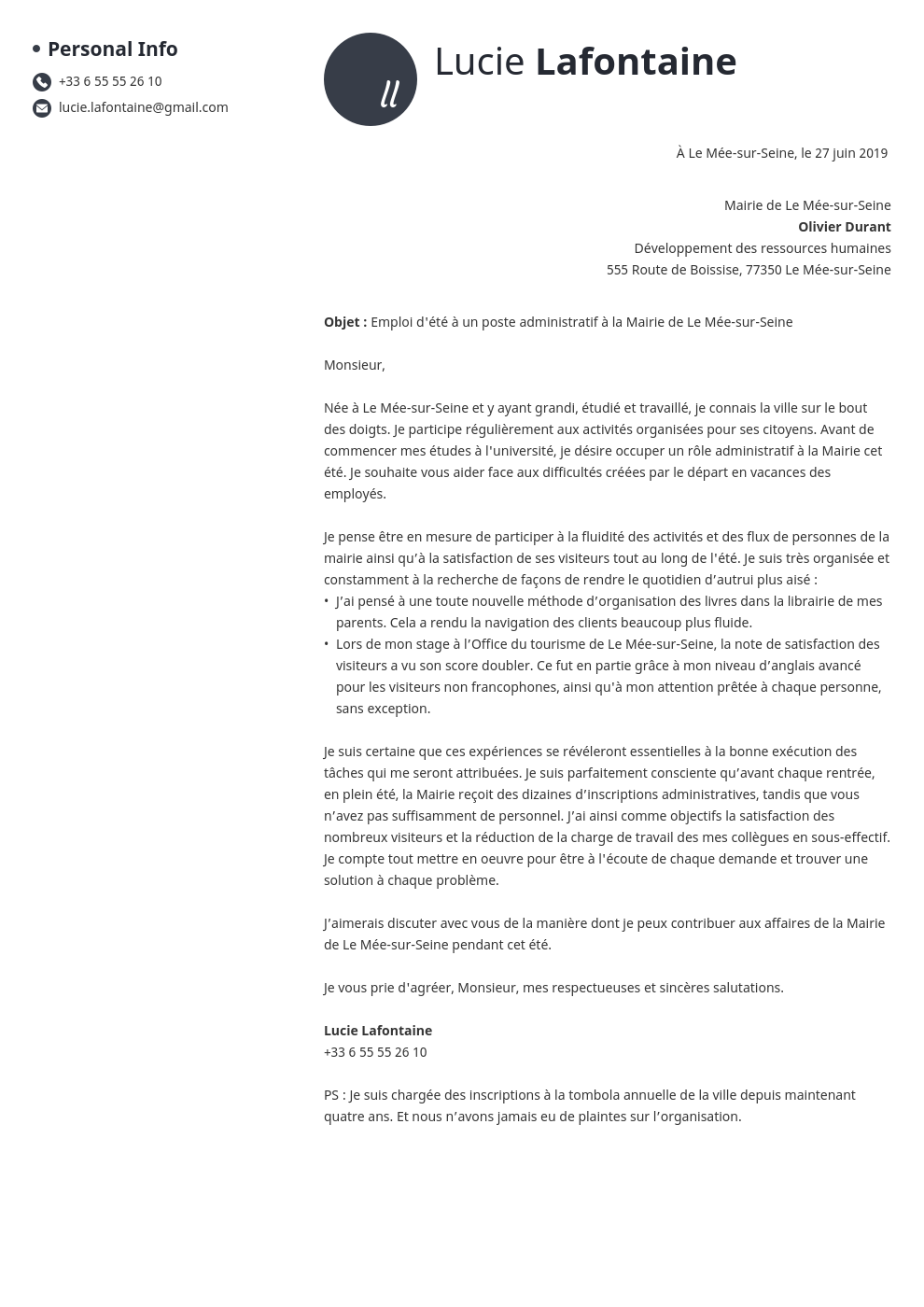 Lettre de motivation pour un job d été en exemples