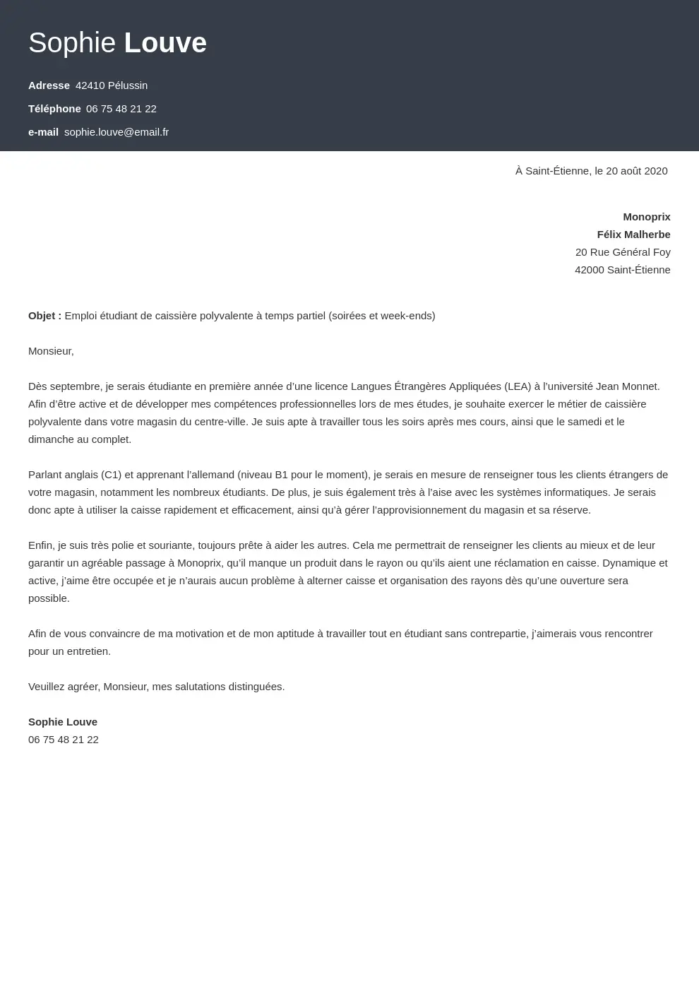 Lettre De Motivation Job tudiant conseils Exemple 