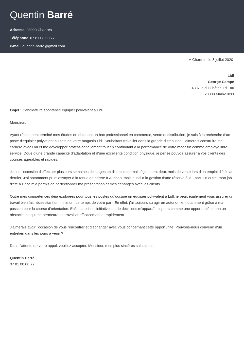 Lettre de motivation Lidl pour devenir équipier·e polyvalent·e