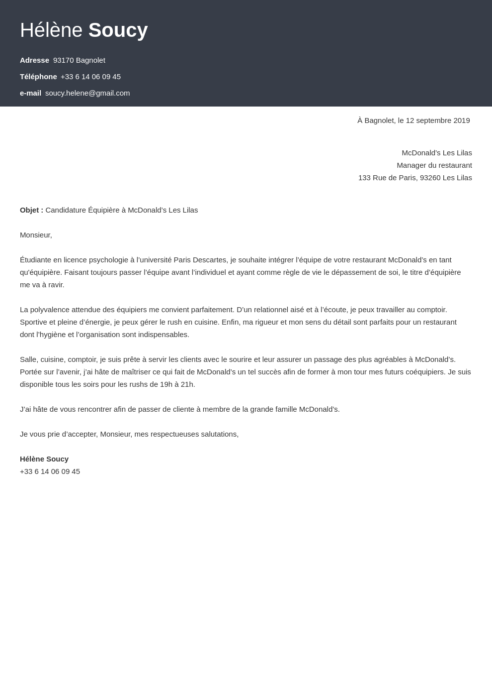 Lettre De Motivation Pour Travailler Au Mcdo Lettre de motivation McDo (exemple équipier polyvalent)