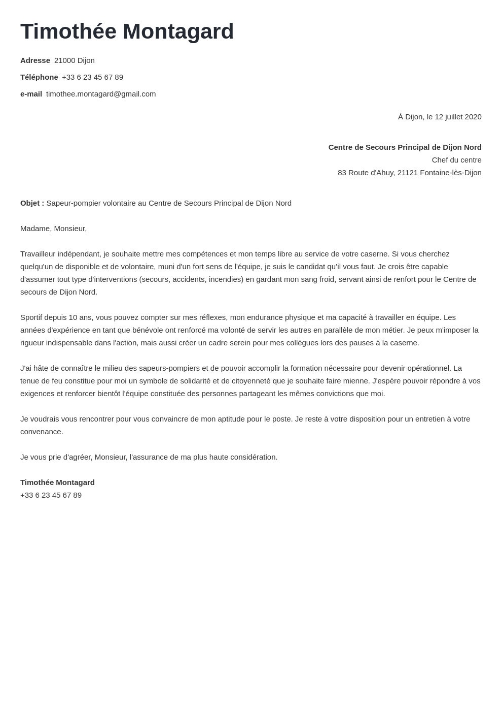 Lettre De Motivation Pompiers