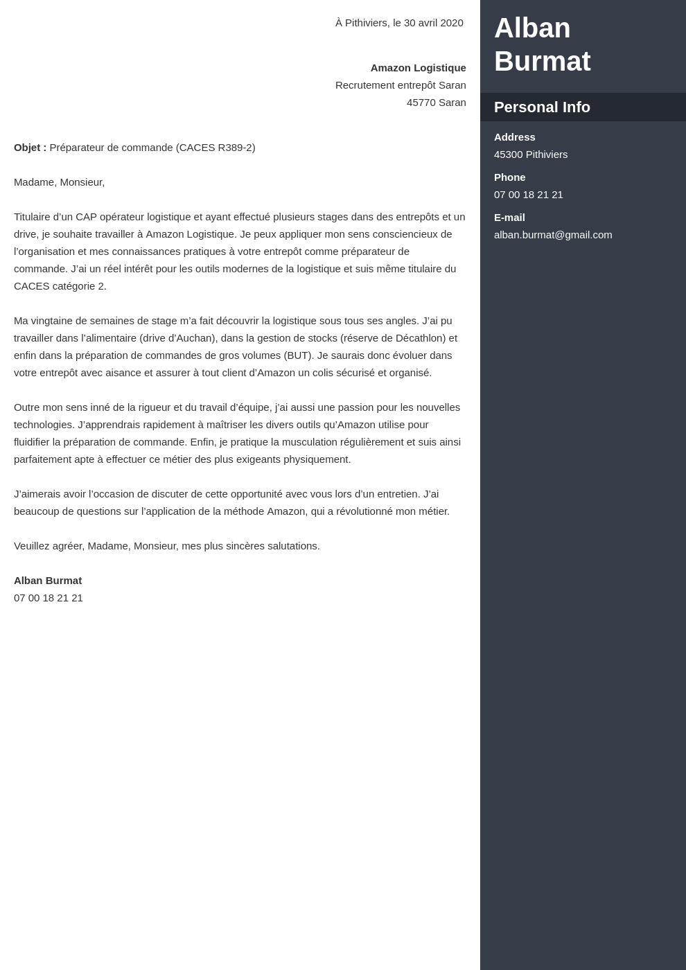 lettre de motivation preparateur de commande etudiant