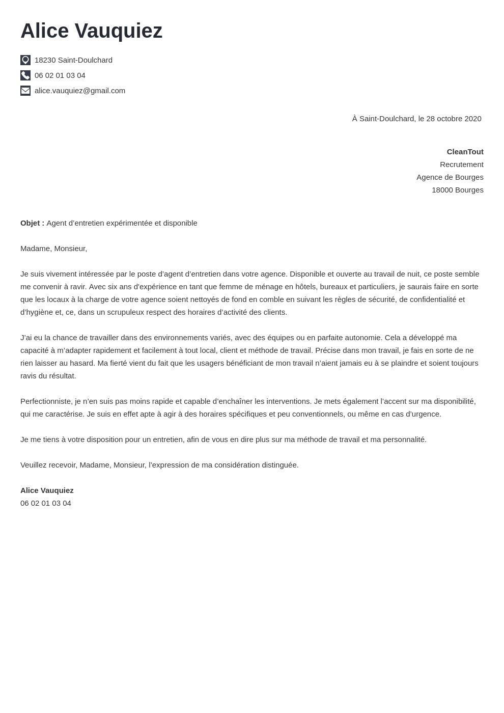 lettre de motivation mail