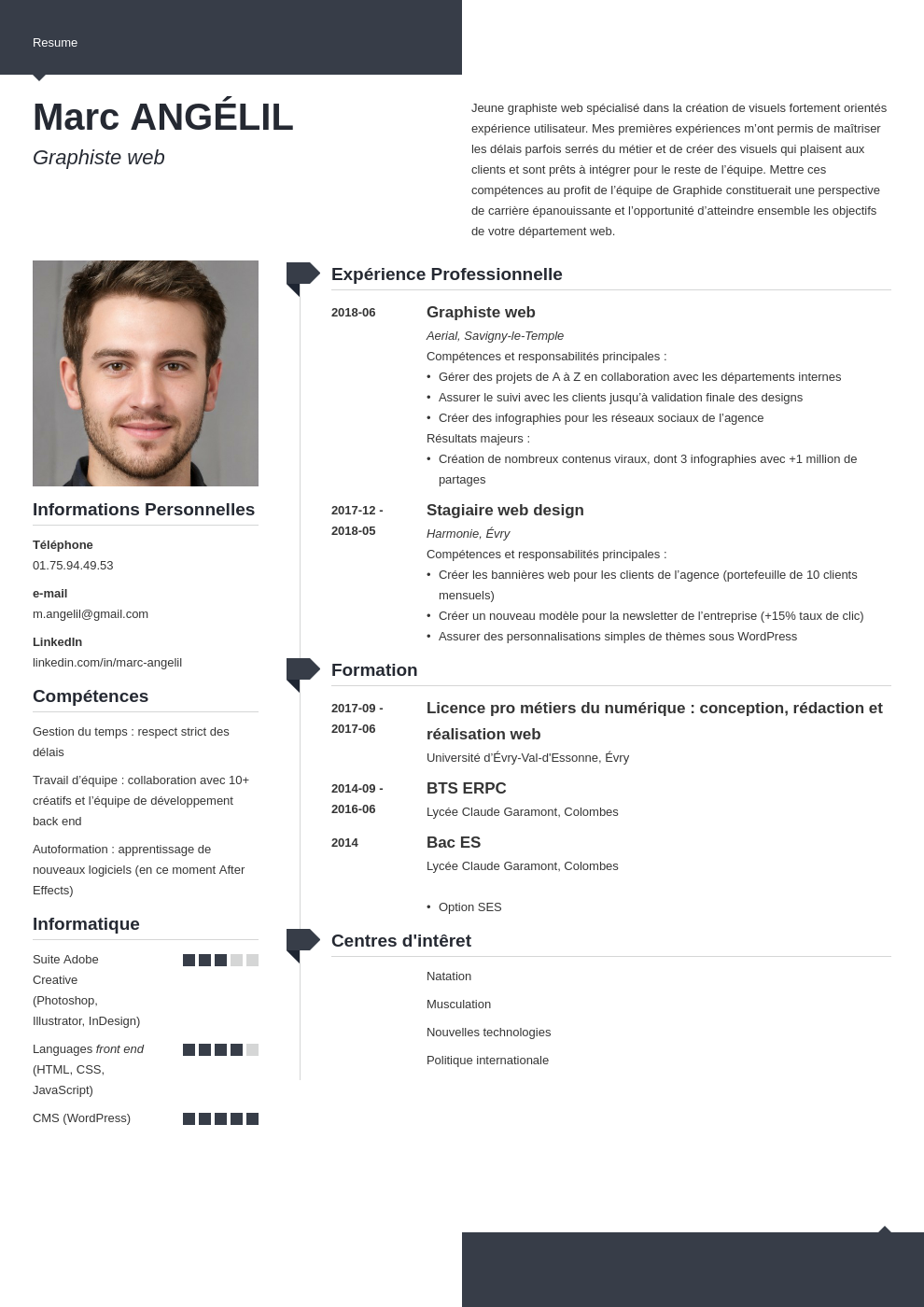 Structure d'un CV: plan et organisation des sections (exemple)