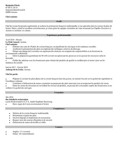 exemple de cv