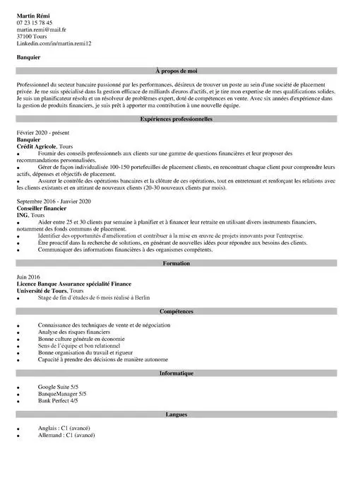 exemple de cv