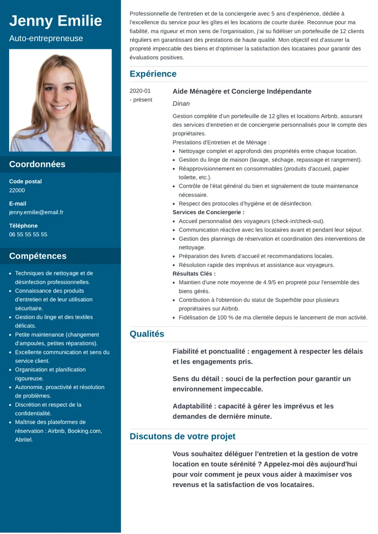 exemple de cv auto entrepreneur avec photo et colonne