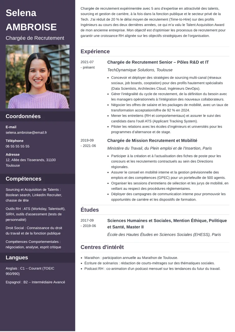exemple de CV IA avec modèle