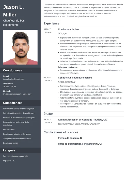 exemple de CV de chauffeur de bus