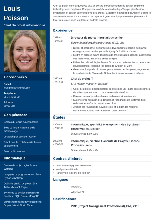exemple de CV chef de projet informatique