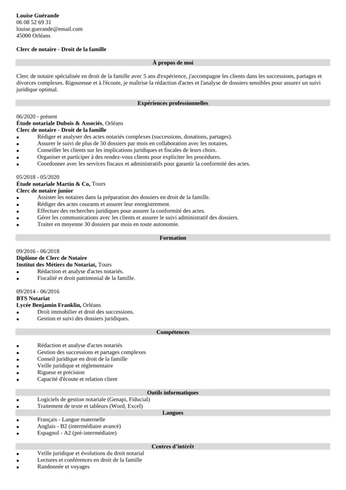 Un exemple de CV de clerc de notaire