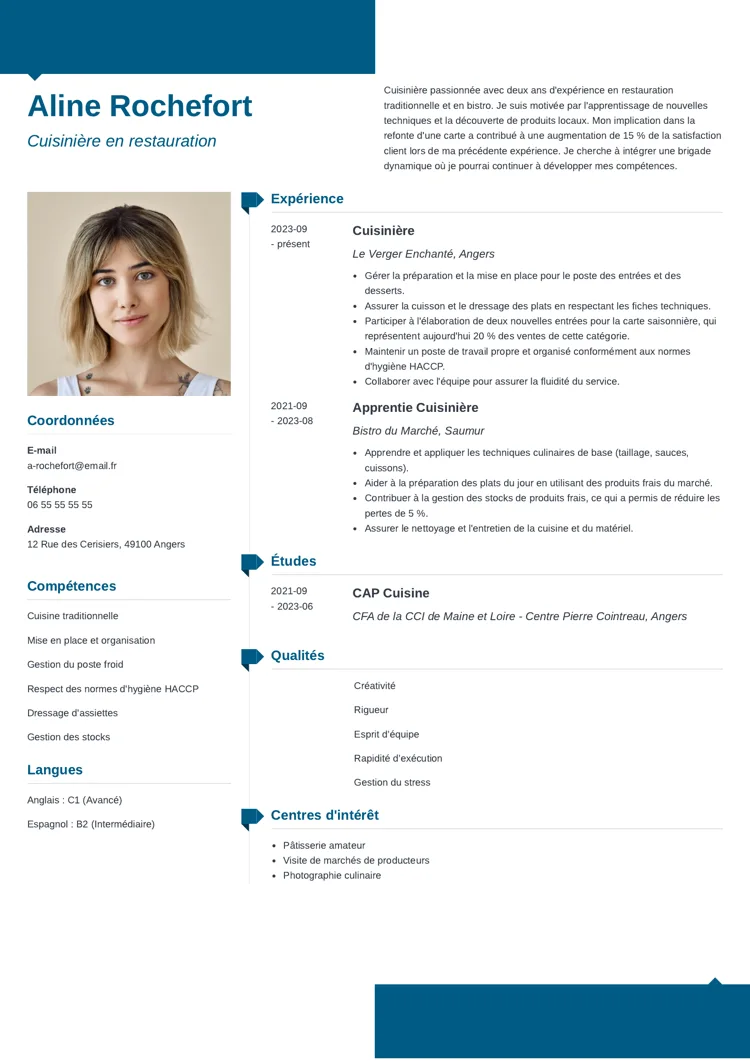 Exemple de CV cuisinier débutant / cuisinière débutante