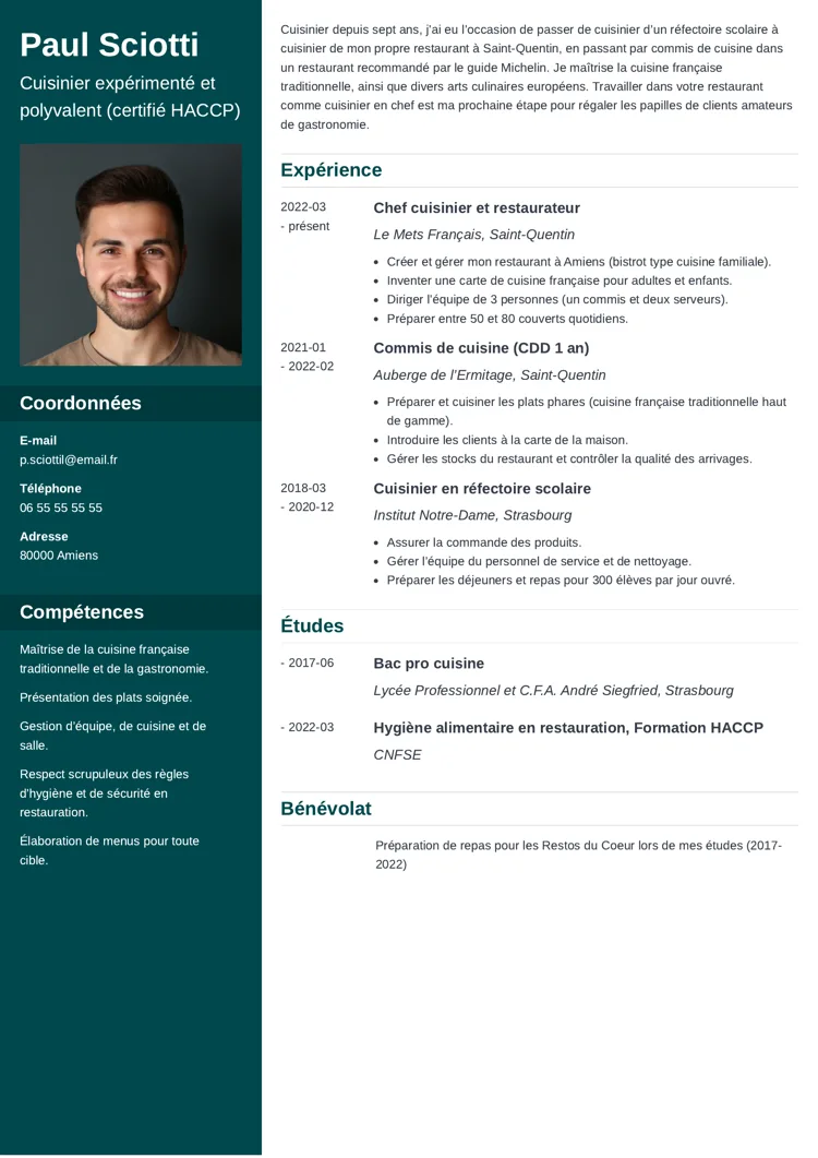 Exemple de CV cuisinier