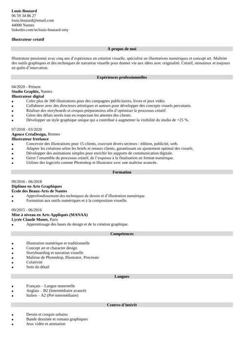 exemple de CV illustrateur
