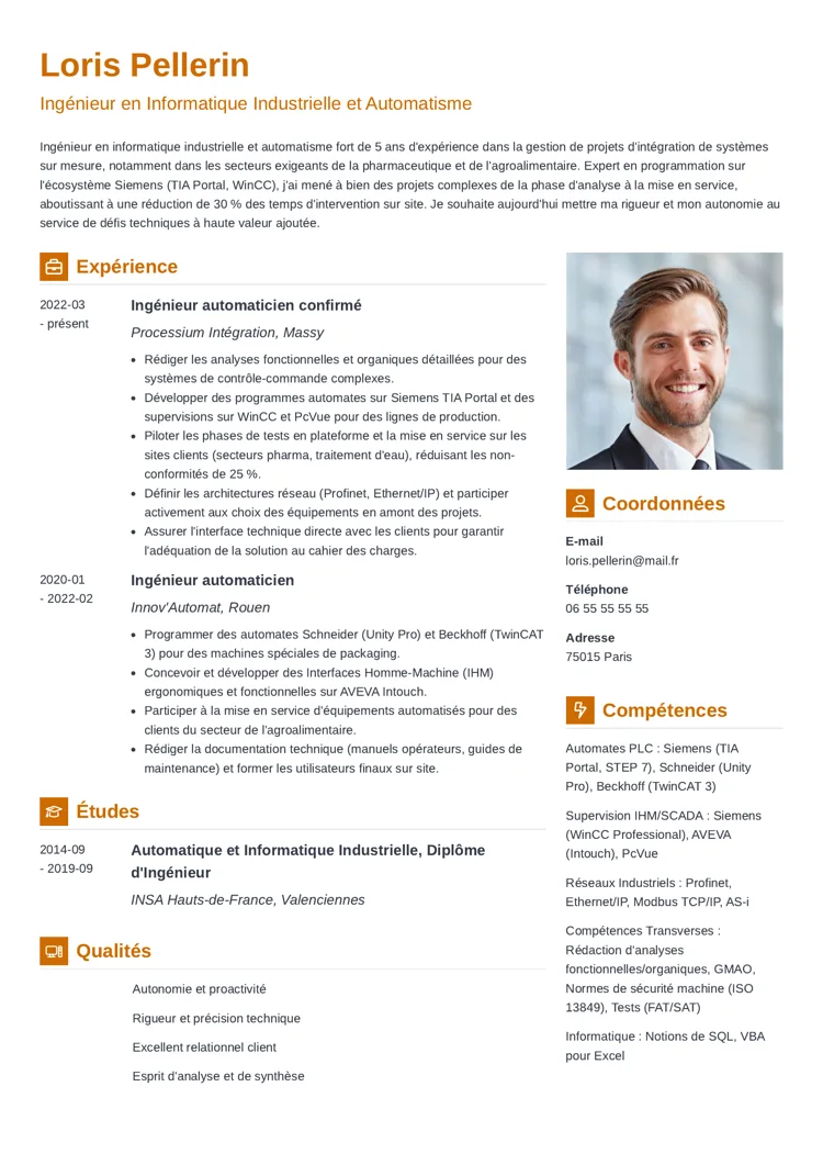 exemple de cv informatique pour ingénieur en informatique bicolonne avec photo et icônes 
