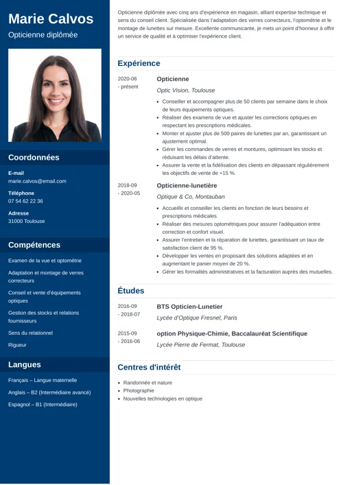 Un exemple de CV opticien-lunetier