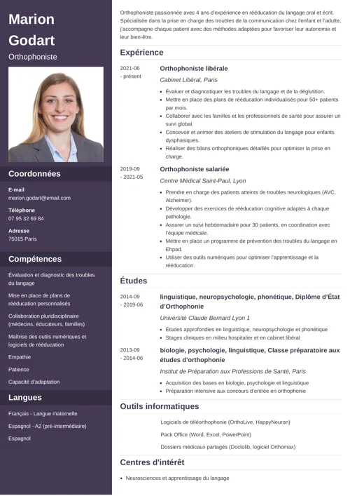  Un exemple de CV pour un(e) orthophoniste