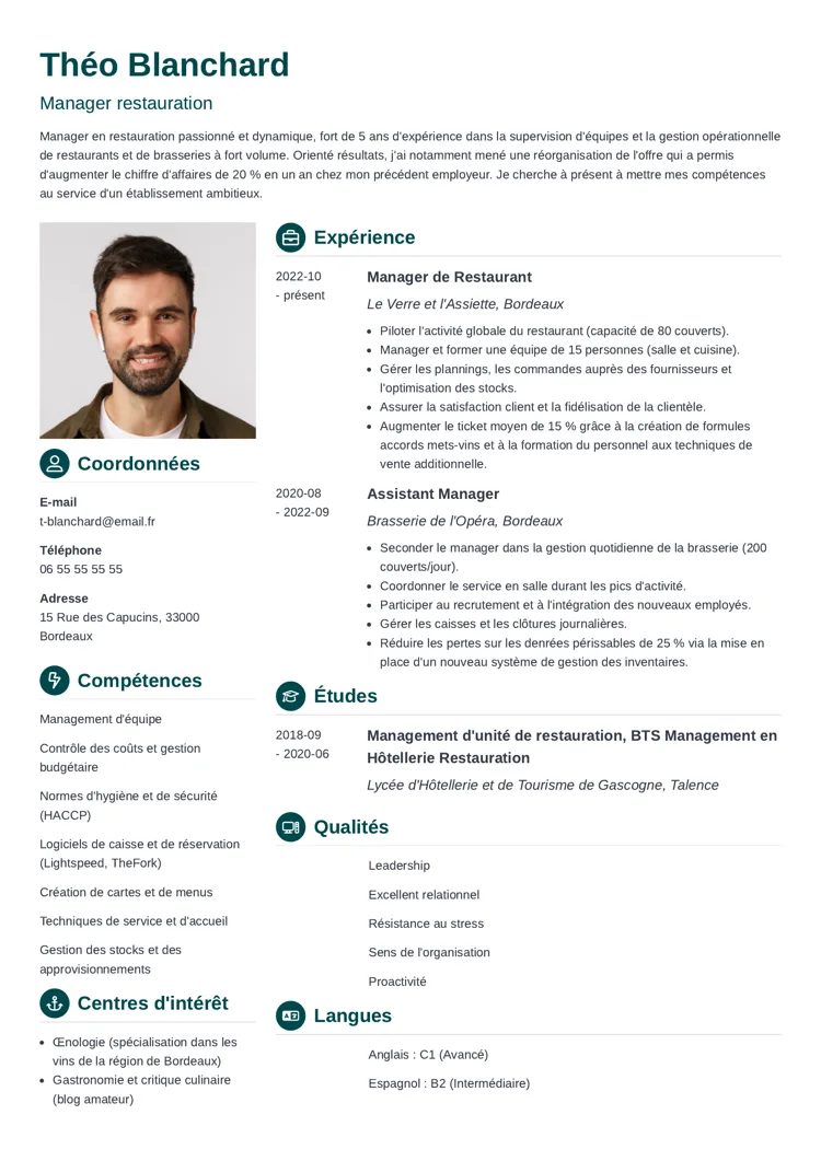 CV manager restauration : exemple