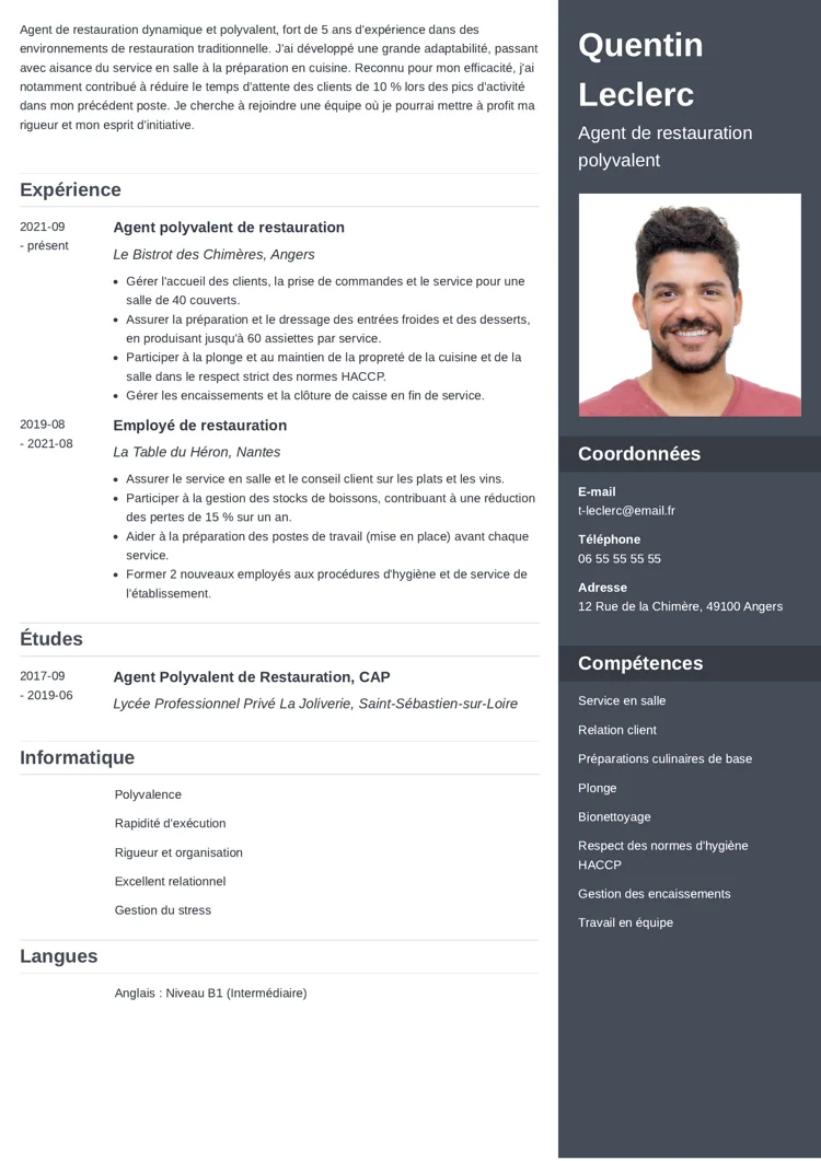 Exemple de CV restauration polyvalent