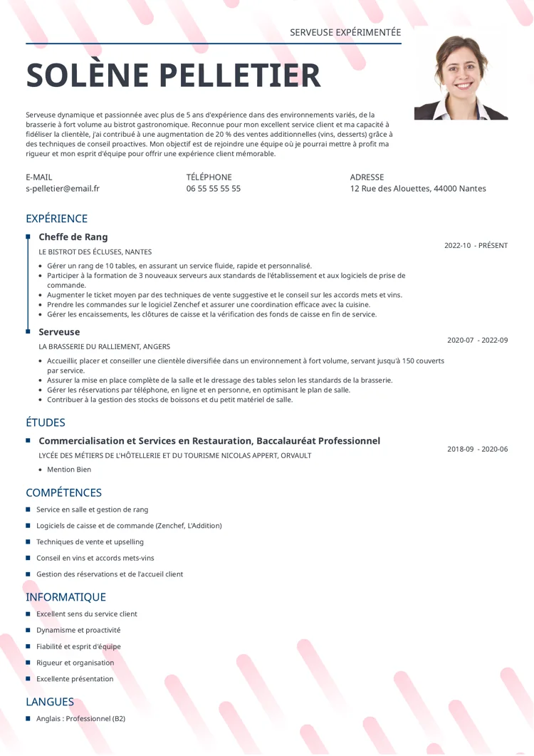 Exemple de CV restauration serveur / serveuse