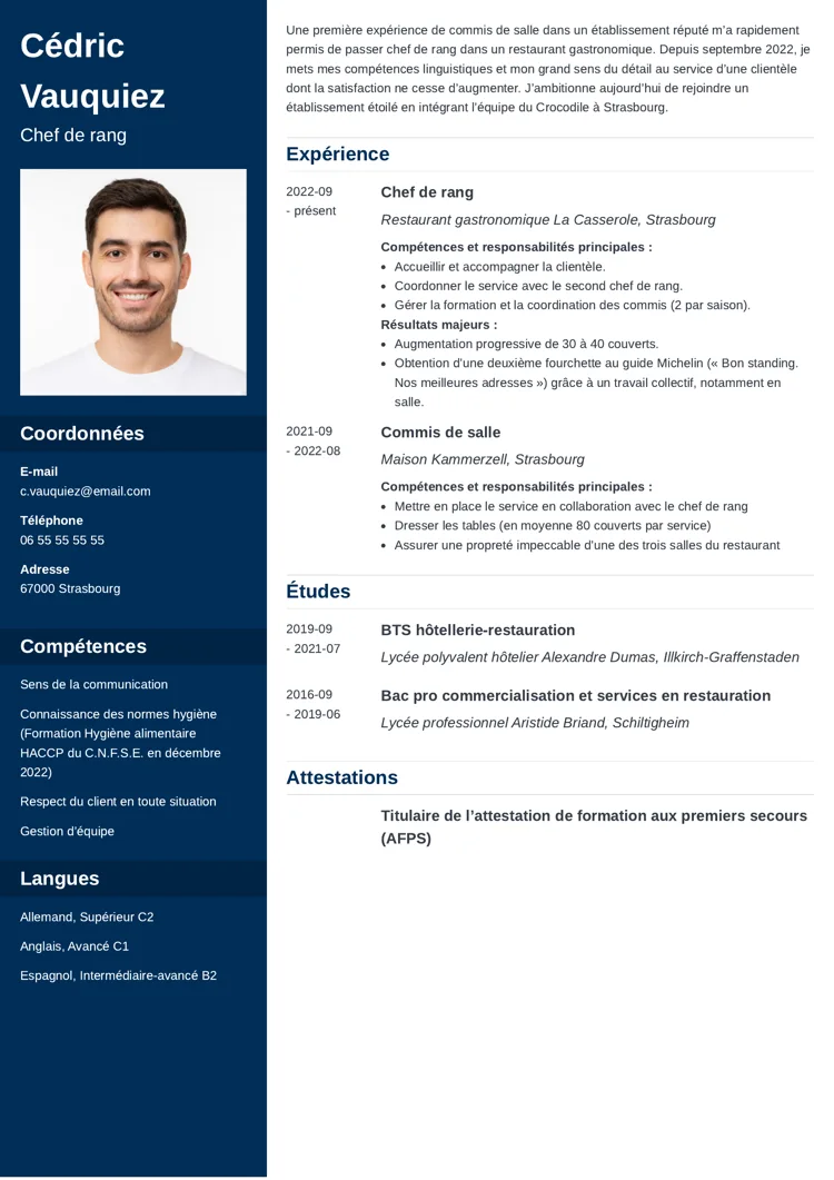 Exemple de CV restauration